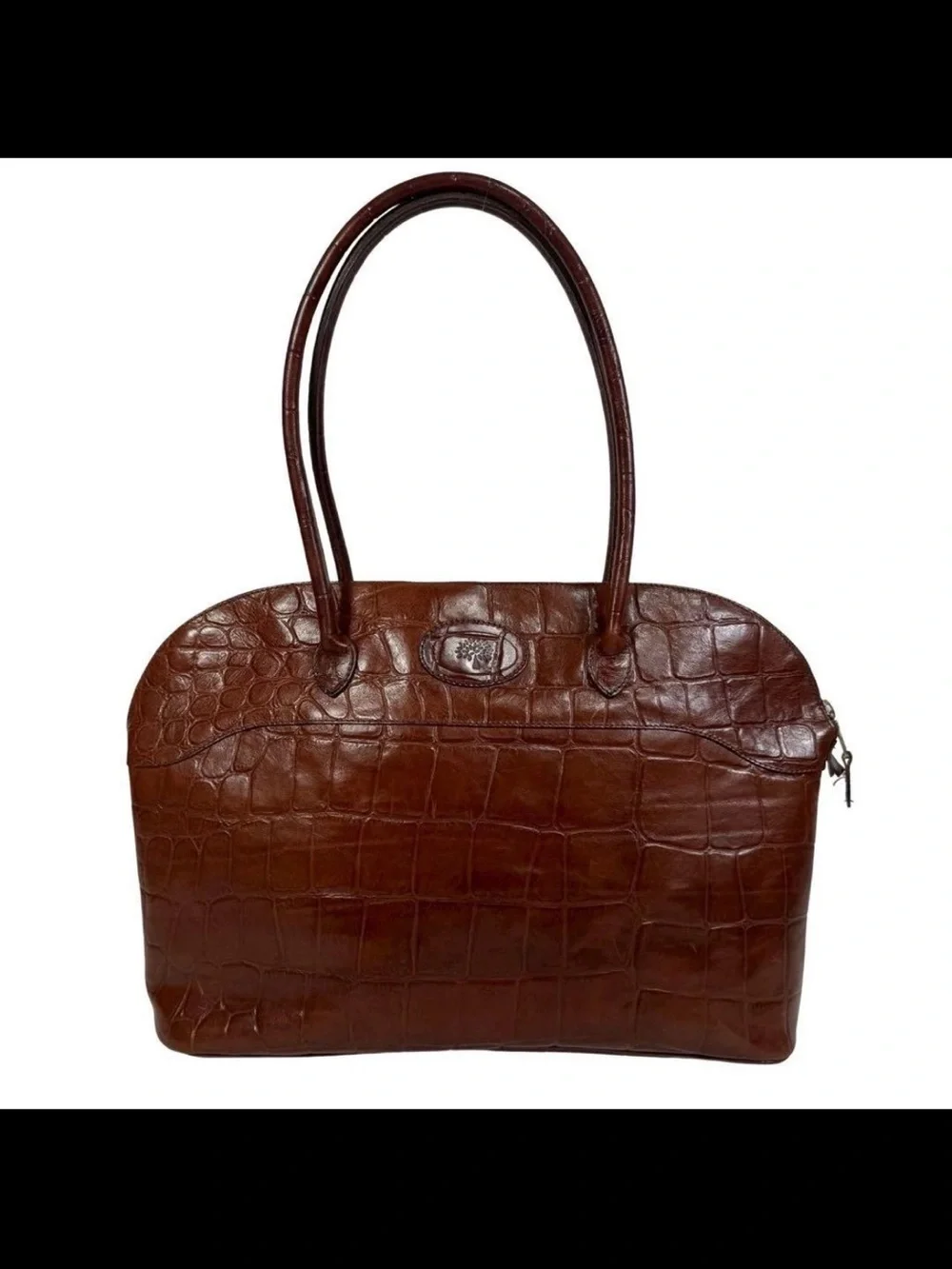 Mulberry Croc-Embossed Leather Shoulder Bag in Dark Brown